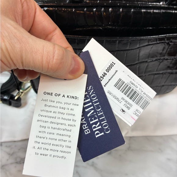 Brahmin Mara Black Attenborough Velvet & Croc Embossed Pearl & Bead Embellished - Picture 9 of 10